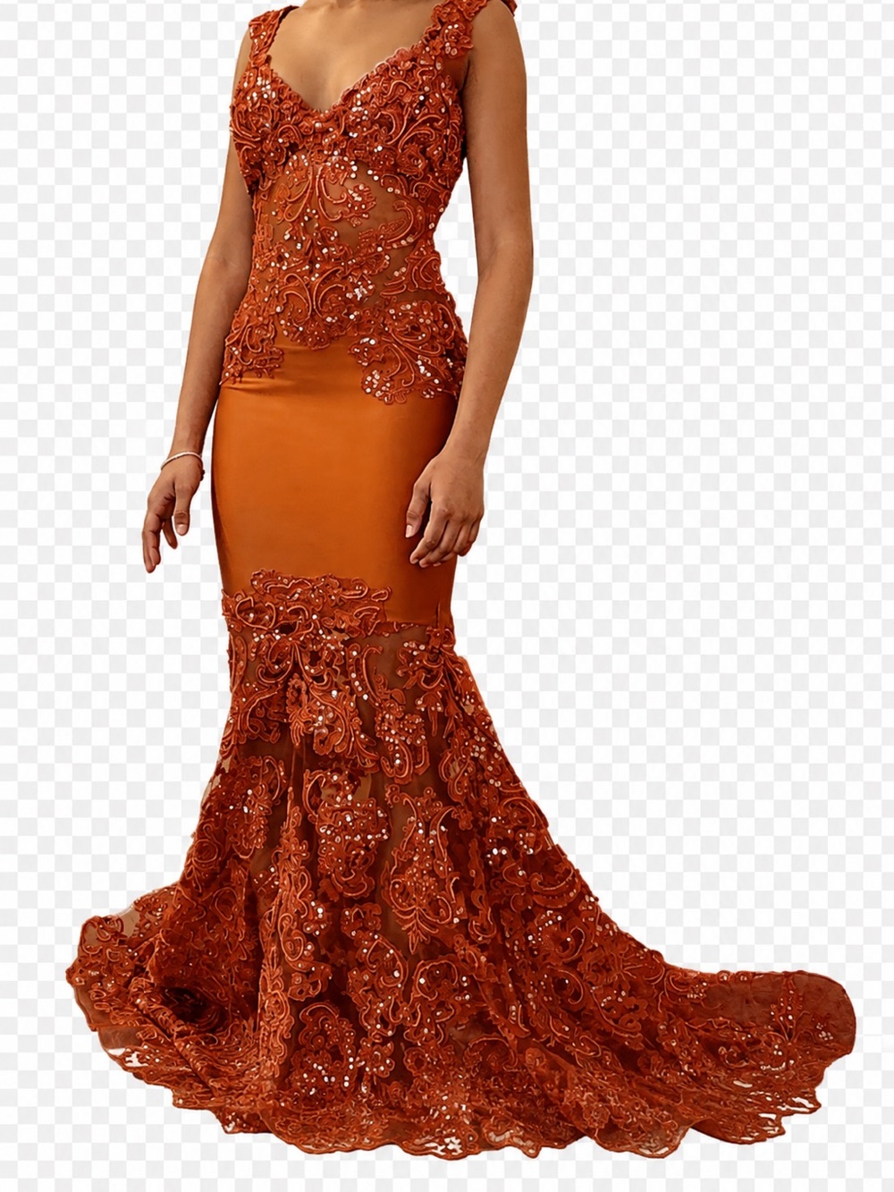 Custom Burnt Orange   Embellished Mermaid Evening Dress
